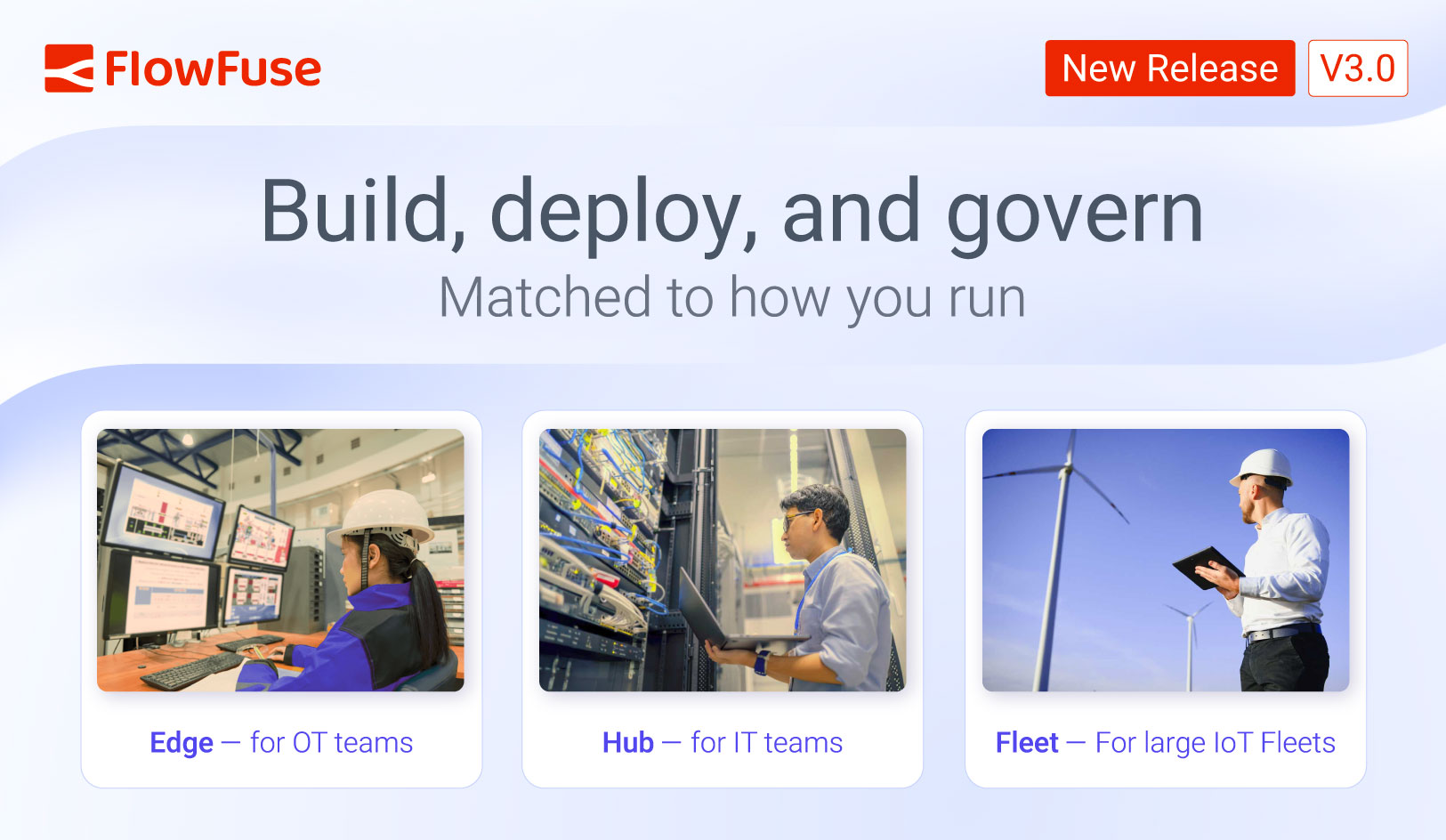 Image representing FlowFuse 3.0: Build, deploy, and govern — matched to how you run